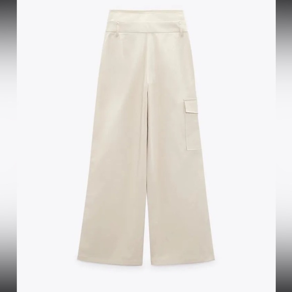 Zara Women's High Waist Belted Gabardine Fabric Pants - Picture 4 of 10